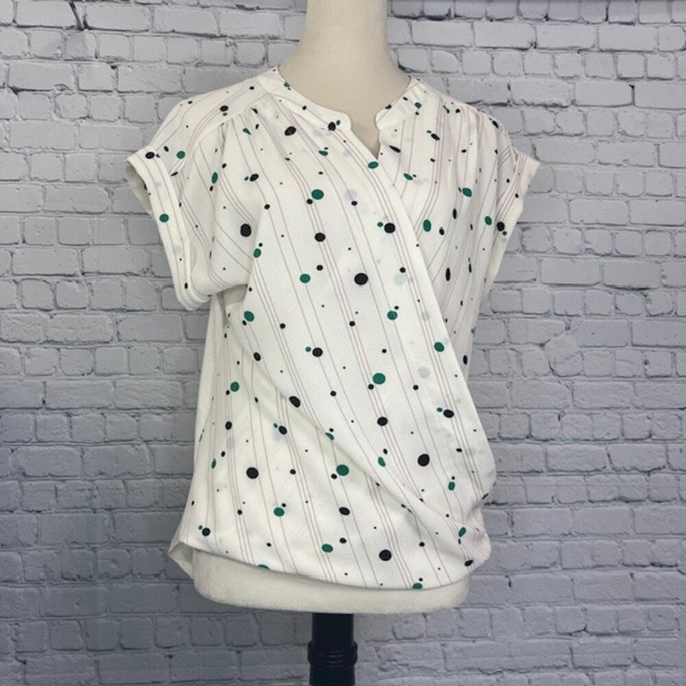 Uncommon Job Circle Short Sleeve Blouse Cream Striped Black Top Women's Medium